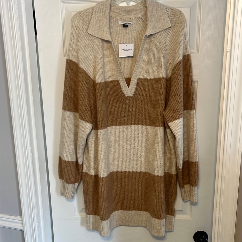 American Eagle Sweater Dress - Cream and Brown NWT